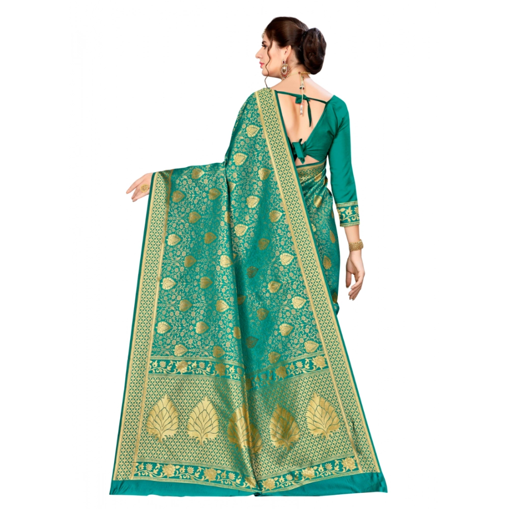 Women's Banarasi silk Saree with Blouse (Green, 5-6mtr) - Image 3