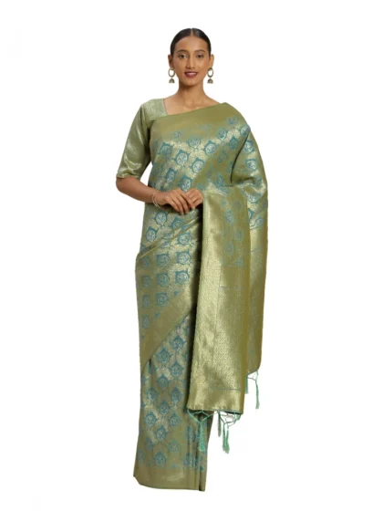 Women's Banarasi silk Saree with Blouse (Sky blue, 5-6mtr)