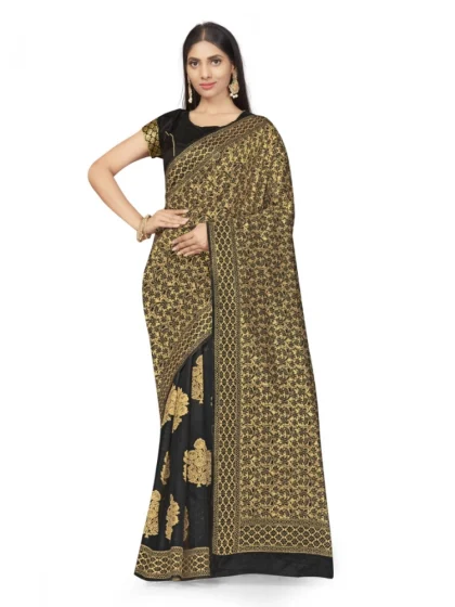 Women's Banarasi Silk Saree (Black,5-6 Mtrs)