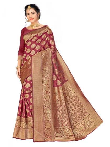 Women's Banarasi Silk Saree (Maroon,5-6 Mtrs)