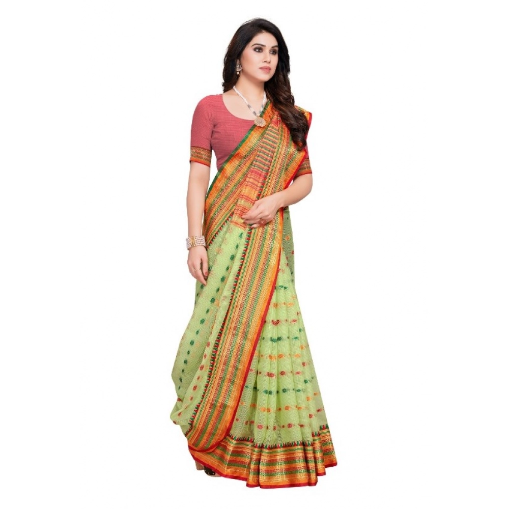 Women's Kota Doria Cotton Woven Butta Saree With Blouse (Light Green, 5-6 Mtrs) - Image 2