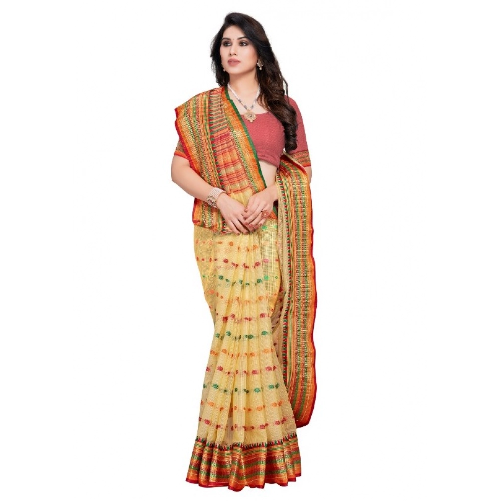Women's Kota Doria Cotton Woven Butta Saree With Blouse (Beige, 5-6 Mtrs) - Image 2