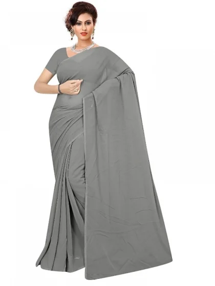 Women's Georgette Plain Saree With Blouse (Grey, 5-6 Mtrs)