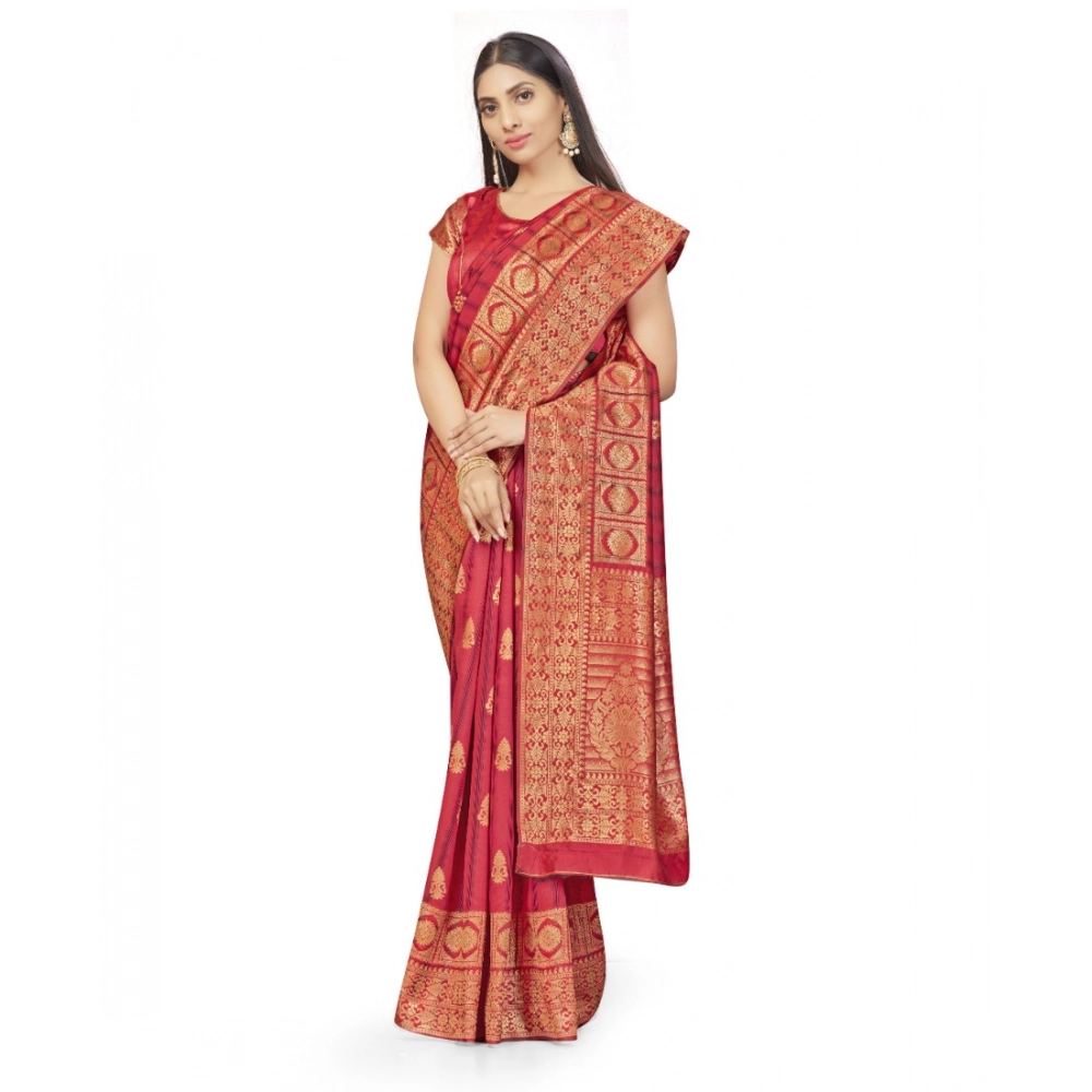 Women's Banarasi Silk Saree With Blouse (Peach, 5-6Mtrs) - Image 4