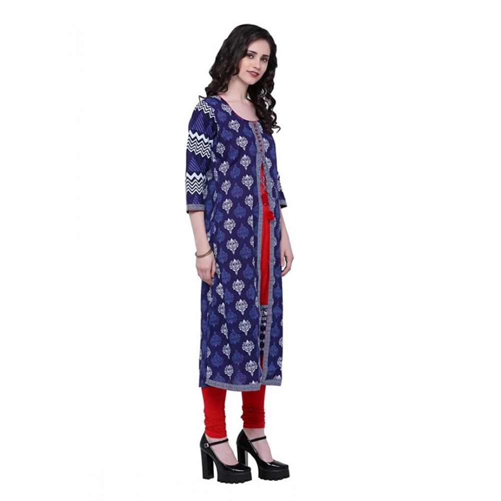 Women's Cotton Printed Long Kurti (Blue, Red, Cotton) - Image 4