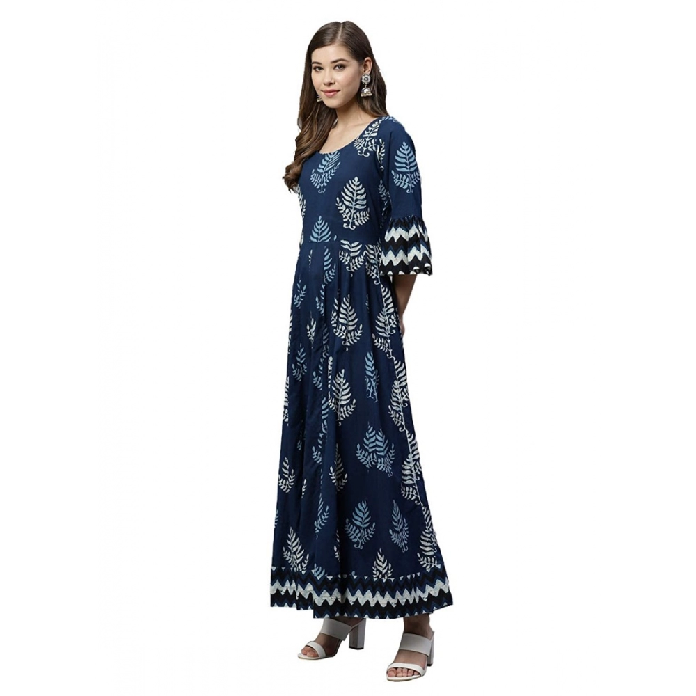 Women's Cotton Printed Regular Kurti (Blue, Cotton ) - Image 4