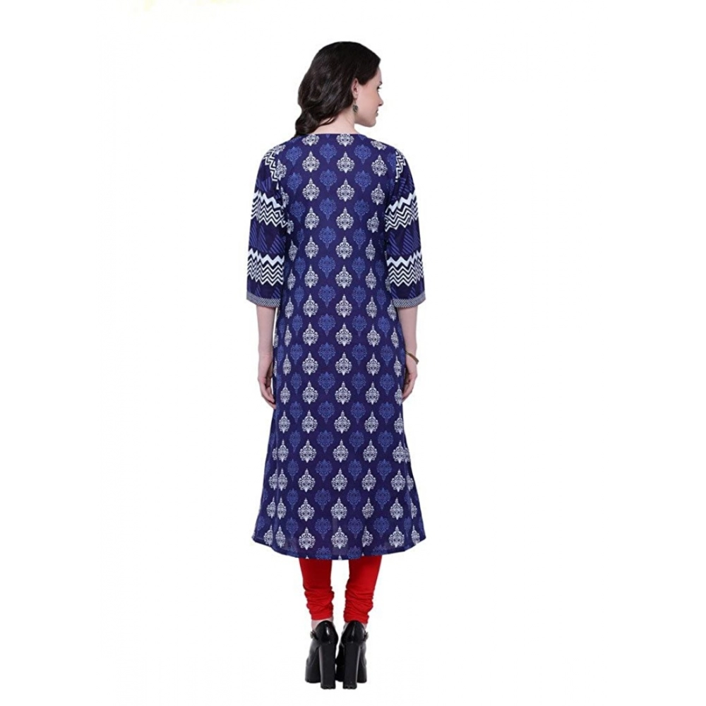 Women's Cotton Printed Long Kurti (Blue, Red, Cotton) - Image 5