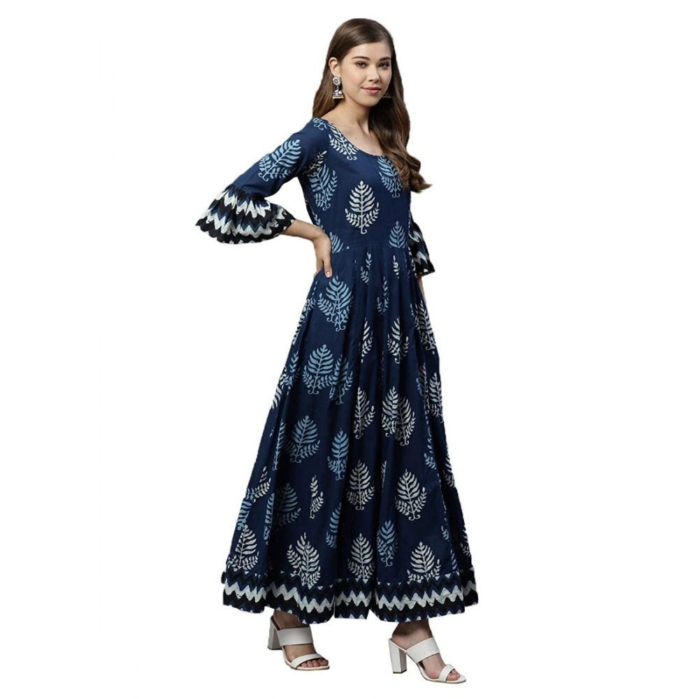 Women's Cotton Printed Regular Kurti (Blue, Cotton ) - Image 2
