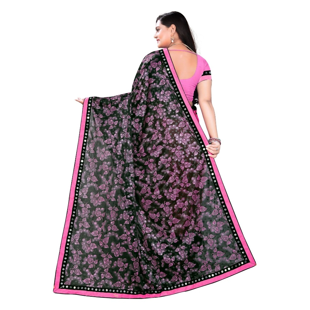 Women's Lycra Blend Saree with Blouse (Pink, 5-6 Mtrs) - Image 3