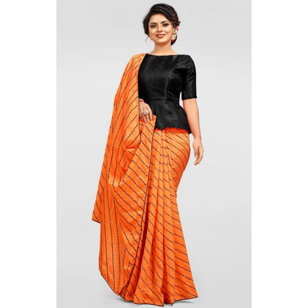 Women's Vichitra Saree with Blouse (Orange, 5-6 Mtrs) - Image 2