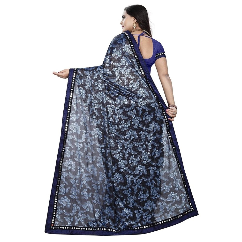 Women's Lycra Blend Saree with Blouse (Blue, 5-6 Mtrs) - Image 3