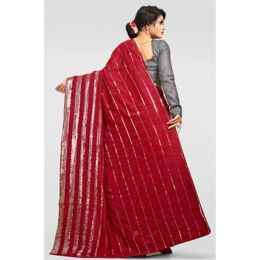 Women's Vichitra Saree with Blouse (Red, 5-6 Mtrs) - Image 4
