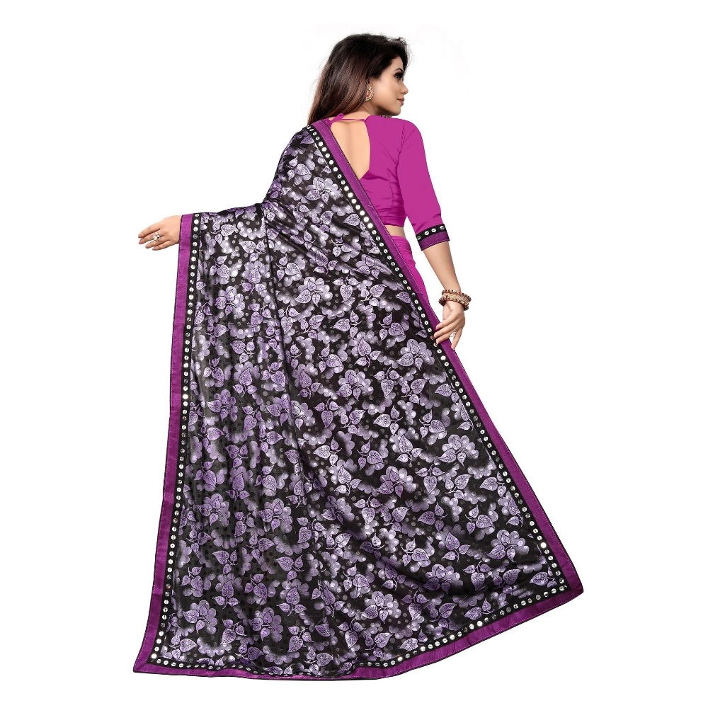 Women's Lycra Blend Saree with Blouse (Purple, 5-6 Mtrs) - Image 3