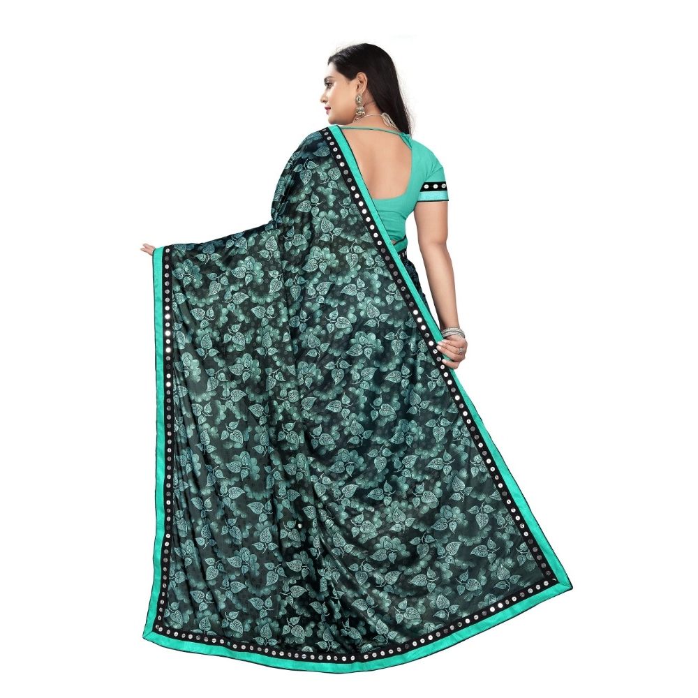 Women's Lycra Blend Saree with Blouse (Rama, 5-6 Mtrs) - Image 3