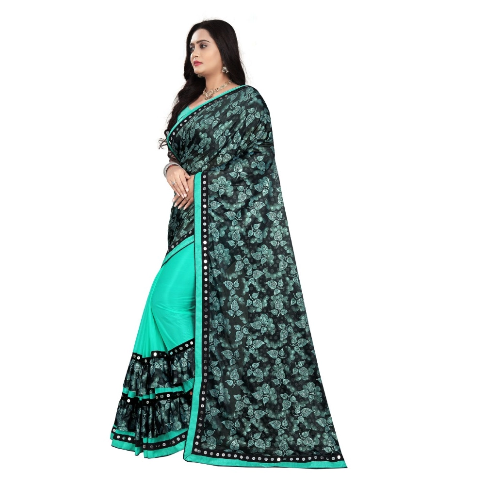 Women's Lycra Blend Saree with Blouse (Rama, 5-6 Mtrs) - Image 2