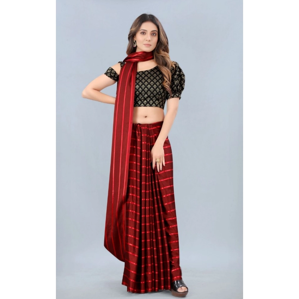 Women's Satin Silk Saree with Blouse (Red, 5-6 Mtrs) - Image 2