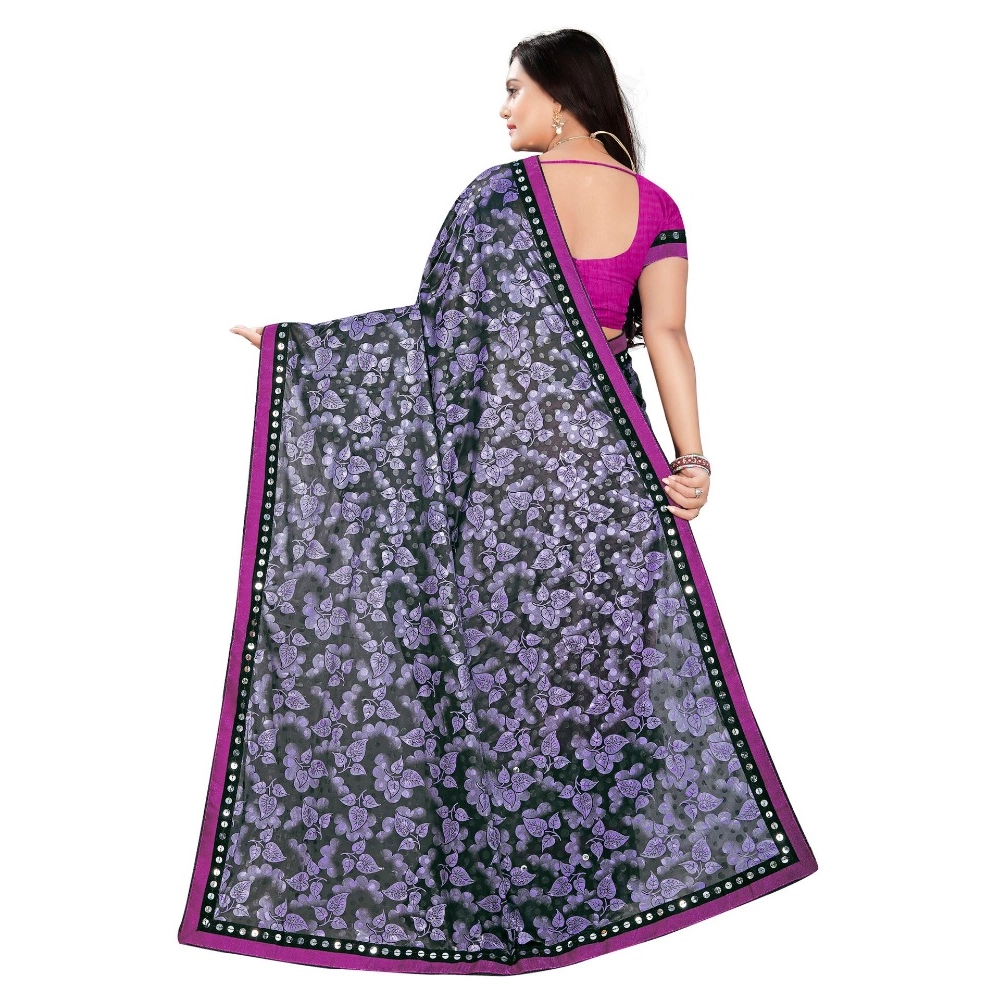 Women's Lycra Blend Saree with Blouse (Purple, 5-6 Mtrs) - Image 3