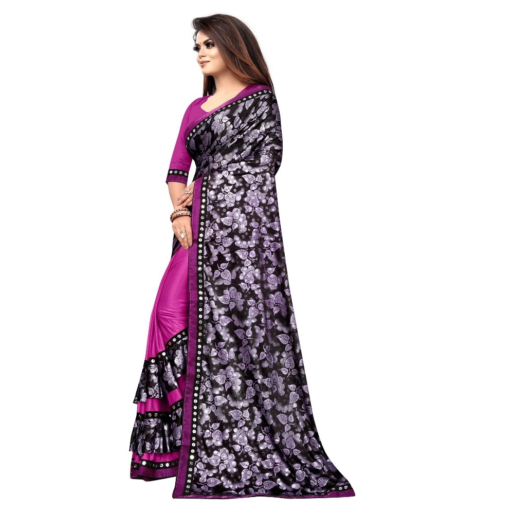 Women's Lycra Blend Saree with Blouse (Purple, 5-6 Mtrs) - Image 2