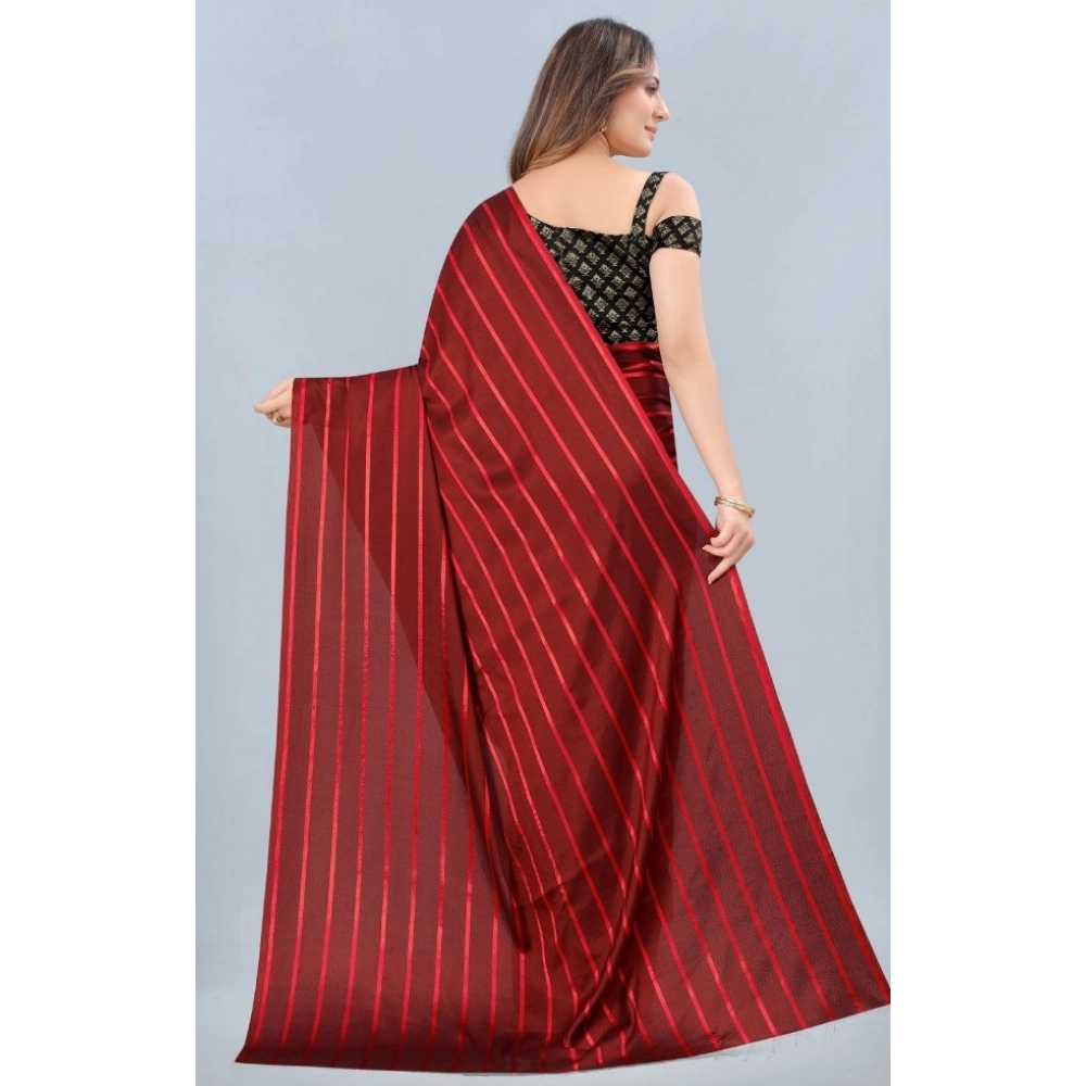 Women's Satin Silk Saree with Blouse (Red, 5-6 Mtrs) - Image 4