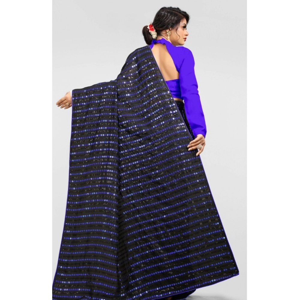 Women's Vichitra Saree with Blouse (Blue, 5-6 Mtrs) - Image 4