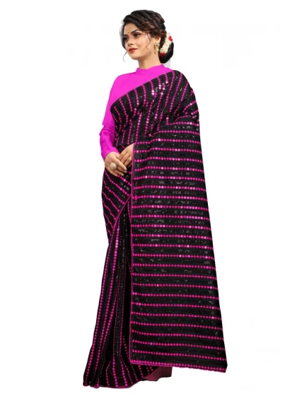 Women's Vichitra Saree with Blouse (Pink, 5-6 Mtrs)