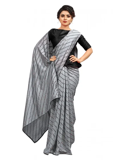 Women's Vichitra Saree with Blouse (Grey, 5-6 Mtrs)