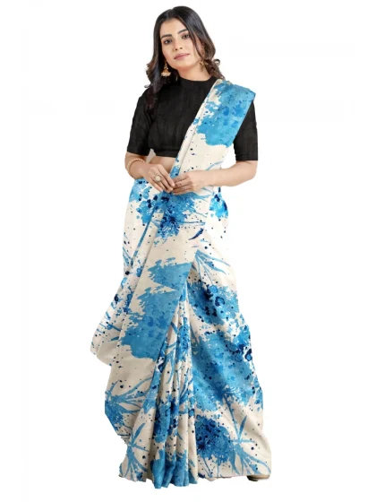 Women's Joya Silk Saree with Blouse (Sky, 5-6 Mtrs)