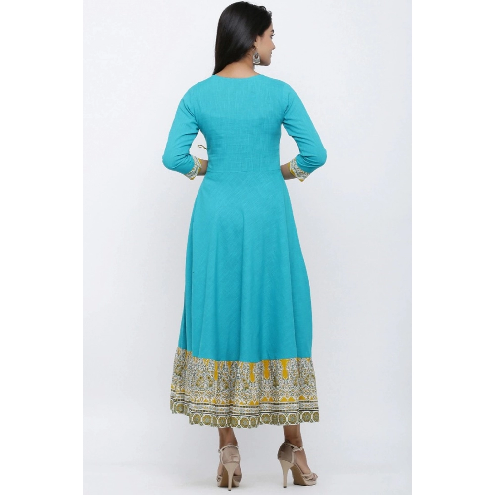 Women's Casual 3/4 th Sleeve Embroidery Cotton Blend Kurti (Torque Green) - Image 5
