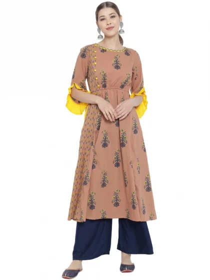 Women's Casual 3/4 th Sleeve Floral Printed Cotton Kurti (MultiColor)