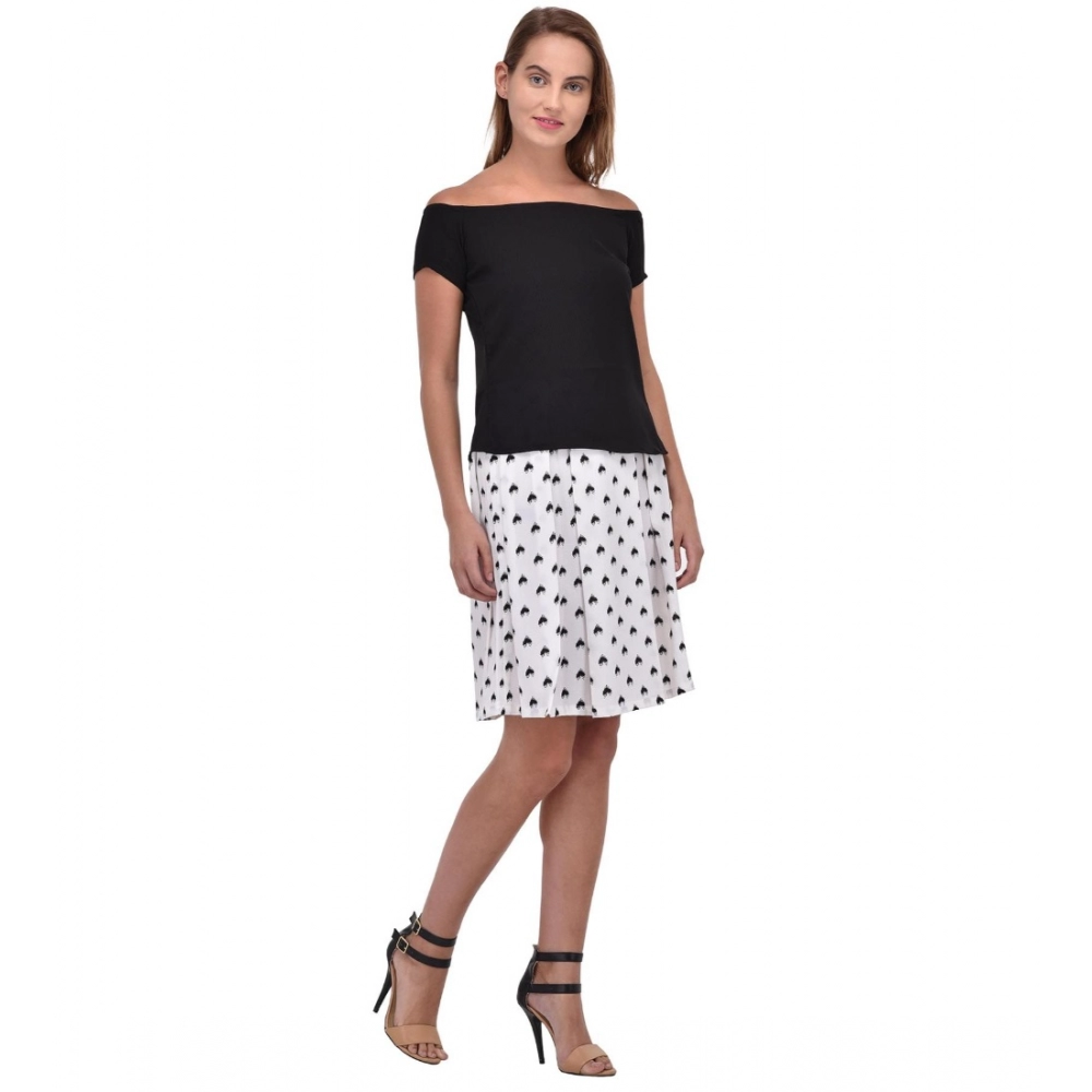 Women's Cotton Blend Solid Short Sleeves Dress (Black) - Image 4