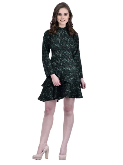 Women's Cotton Blend Floral Full Sleeves Dress (Green)