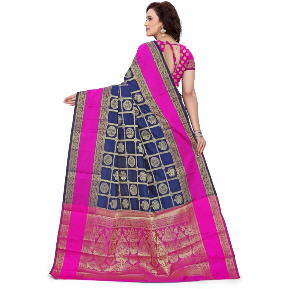 Women's Jacquard Woven Saree With Unstitched Blouse 5.5Mtr (Blue) - Image 2