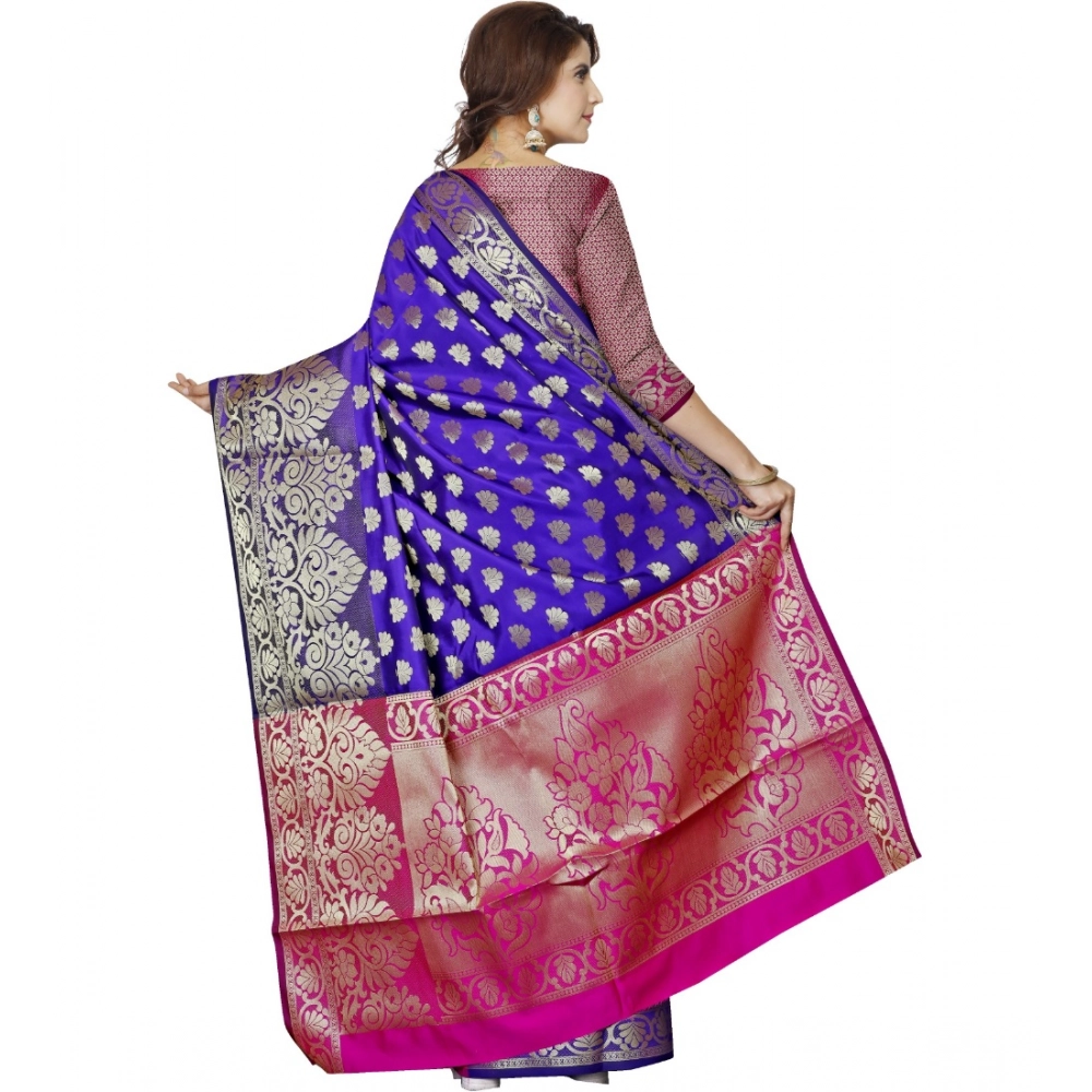 Women's Jacquard Woven Saree With Unstitched Blouse 5.5Mtr (Blue) - Image 2