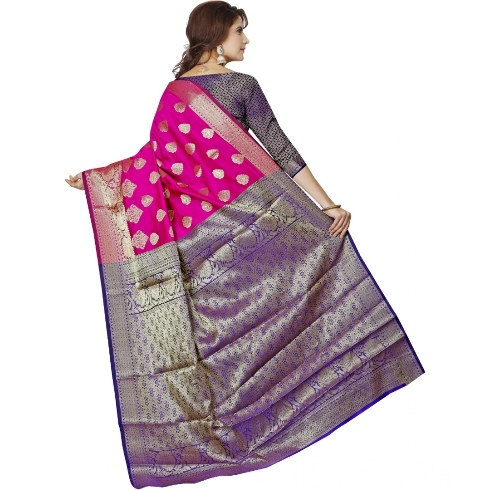 Women's Jacquard Woven Saree With Unstitched Blouse 5.5Mtr (Pink) - Image 2