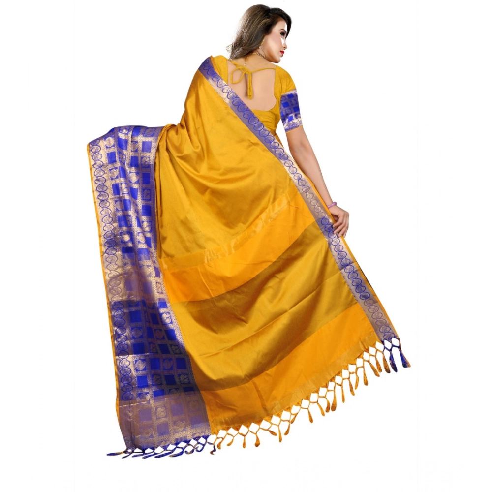 Women's Jacquard Woven Saree With Unstitched Blouse 5.5Mtr (Mustard) - Image 2