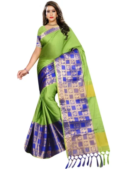Women's Jacquard Woven Saree With Unstitched Blouse 5.5Mtr (Green)