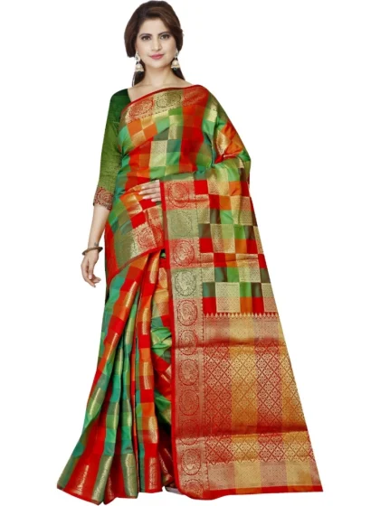 Women's Jacquard Woven Saree With Unstitched Blouse 5.5Mtr (Red)
