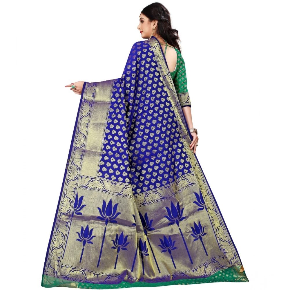 Women's Jacquard Woven Saree With Unstitched Blouse 5.5Mtr (Green) - Image 3