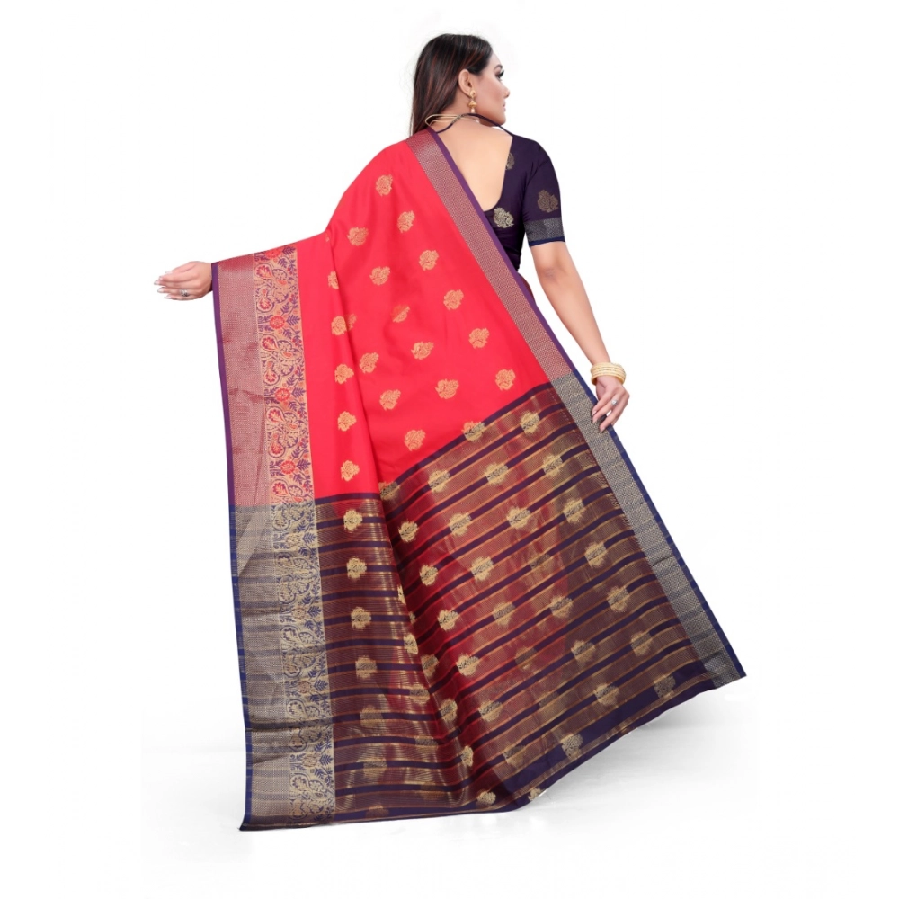 Women's Silk Blend Woven Saree With Unstitched Blouse 5.5Mtr (Red) - Image 4