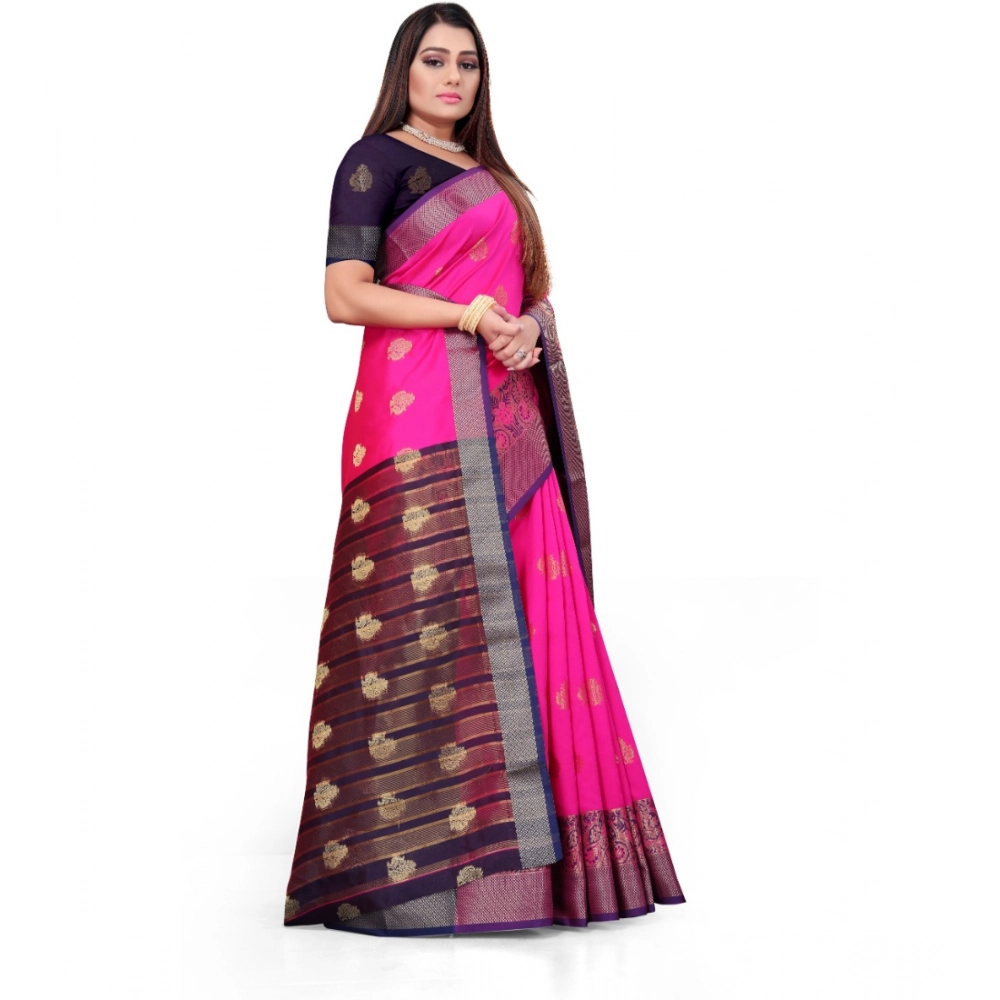Women's Silk Blend Woven Saree With Unstitched Blouse 5.5Mtr (Pink) - Image 3