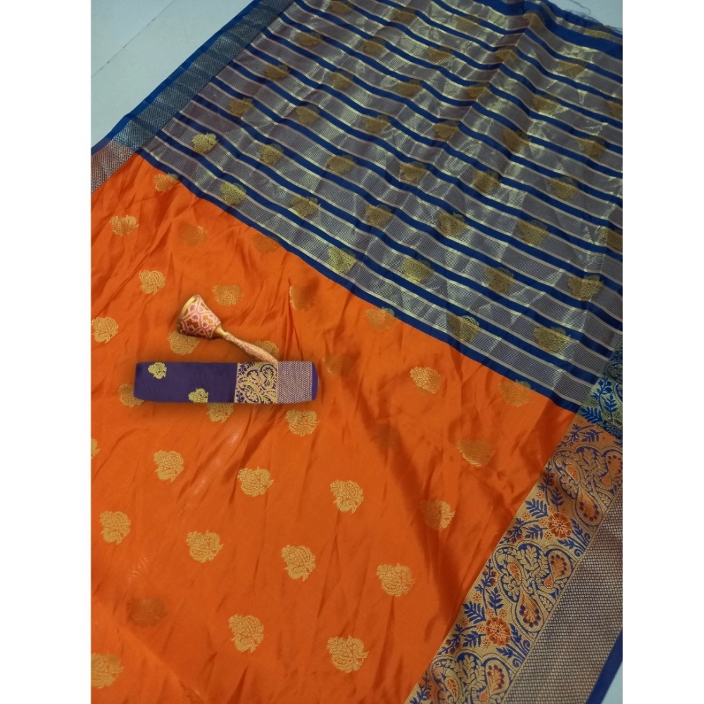 Women's Silk Blend Woven Saree With Unstitched Blouse 5.5Mtr (Orange) - Image 2