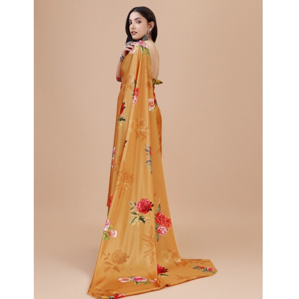 Women's Crepe Digital Print Saree With Unstitched Blouse 5.5Mtr (Mustard) - Image 2