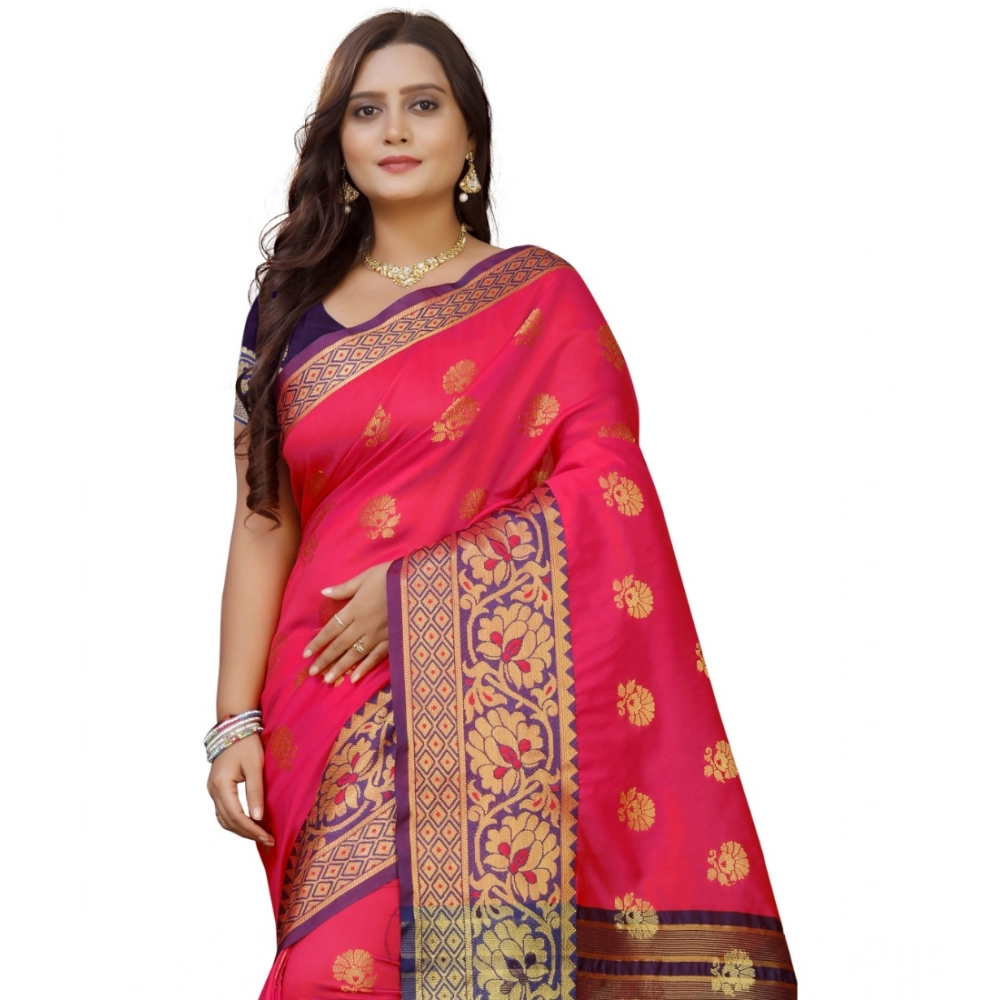 Women's Silk Blend Woven Saree With Unstitched Blouse 5.5Mtr (Multicolor) - Image 4