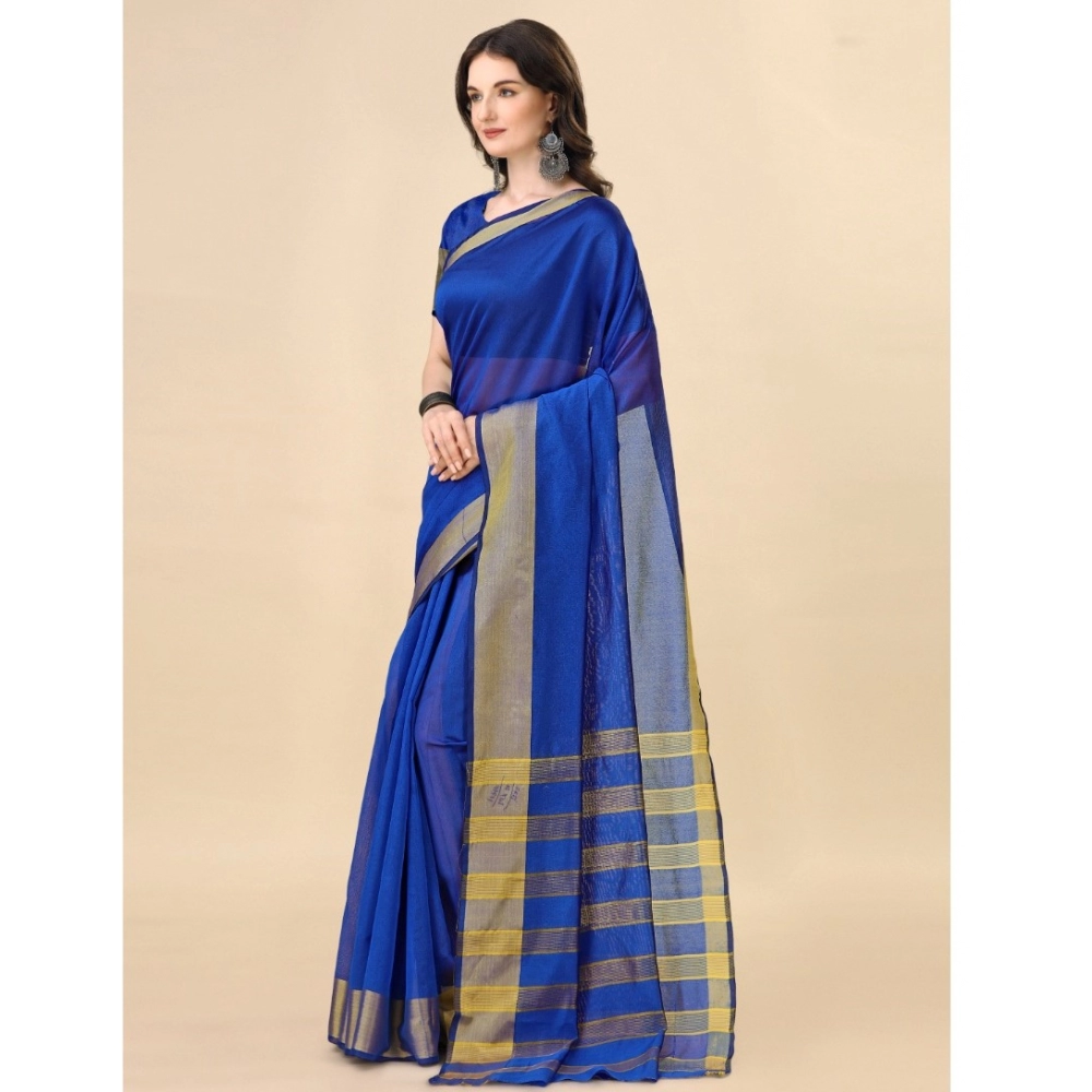 Women's Cotton Silk Striped Saree With Unstitched Blouse 5.5Mtr (Multicolor) - Image 3