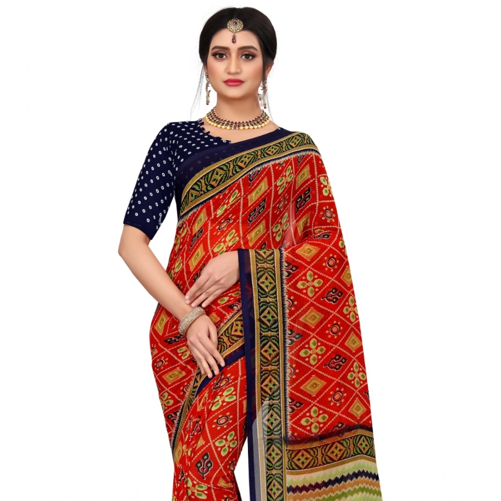 Women's Georgette Floral Print Saree With Unstitched Blouse 5.5Mtr (Multicolor) - Image 3