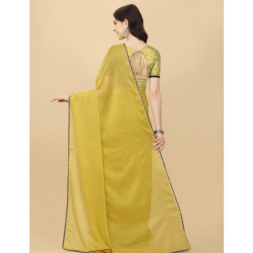 Women's Silk Blend Embellished Saree With Unstitched Blouse 5.5Mtr (Mustard) - Image 3