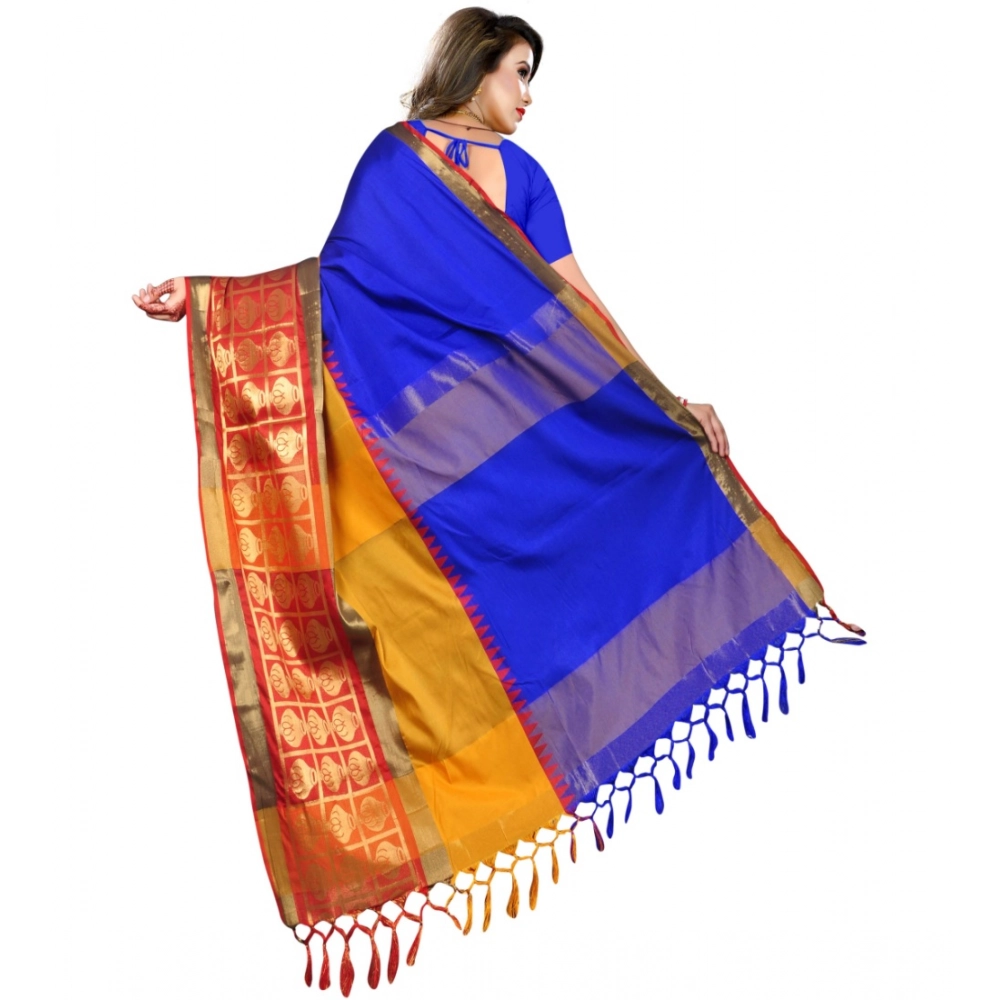 Women's Jacquard Woven Saree With Unstitched Blouse 5.5Mtr (Blue) - Image 2