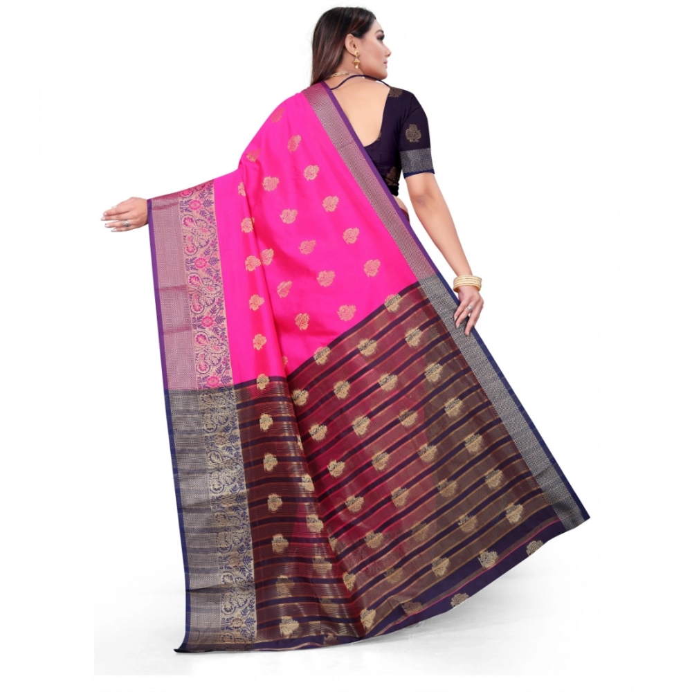 Women's Silk Blend Woven Saree With Unstitched Blouse 5.5Mtr (Pink) - Image 4