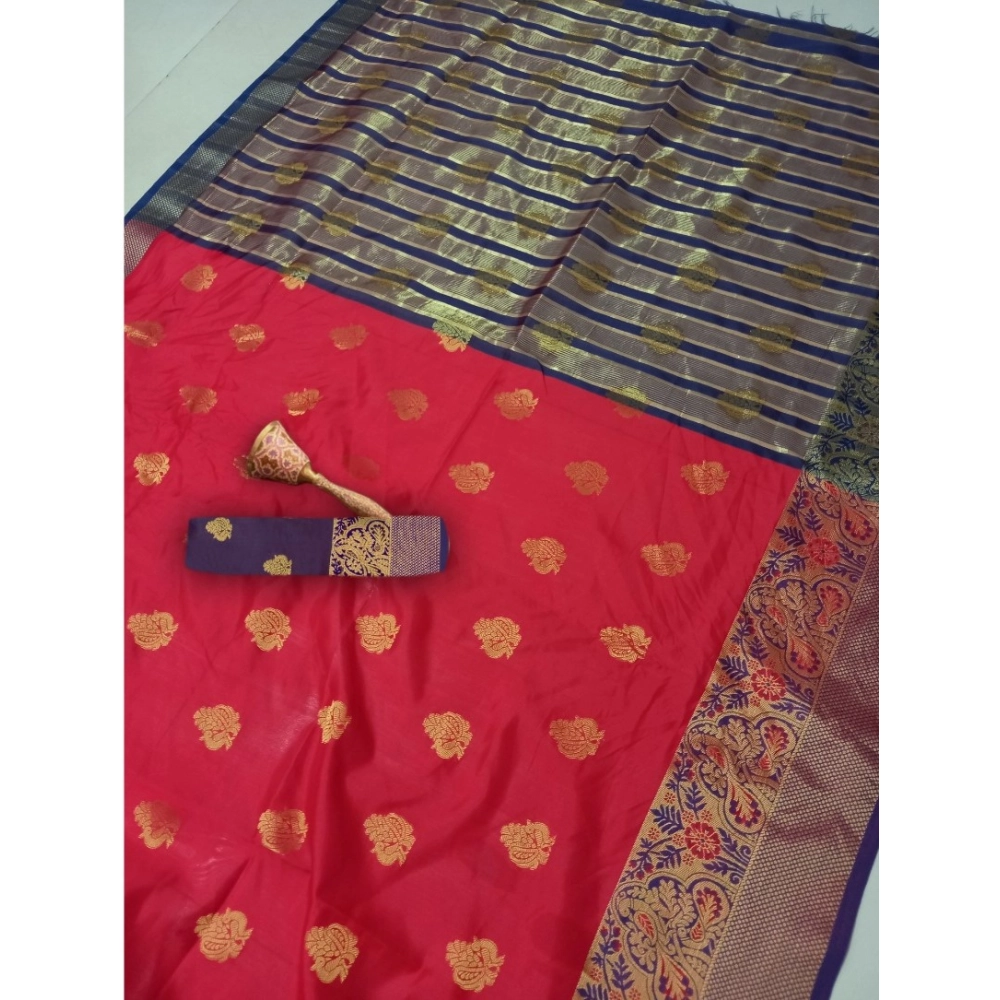 Women's Silk Blend Woven Saree With Unstitched Blouse 5.5Mtr (Red) - Image 2