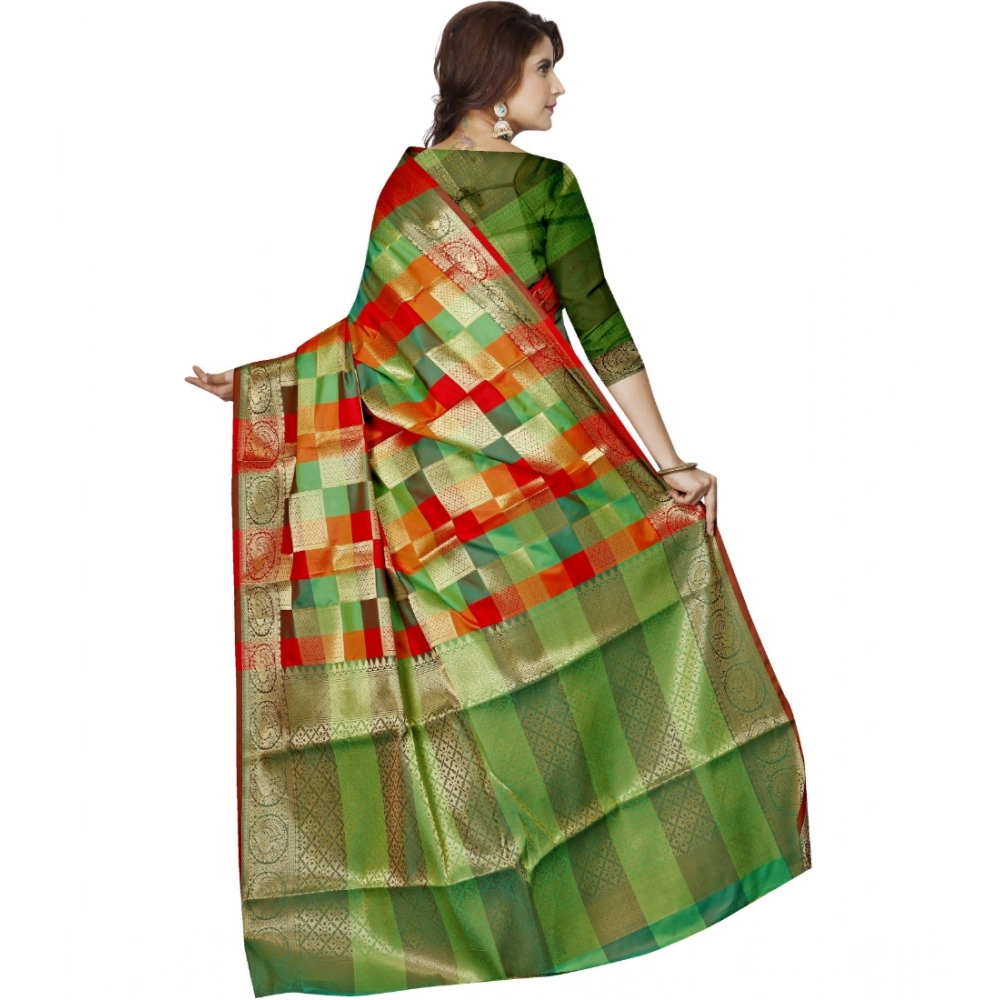 Women's Jacquard Woven Saree With Unstitched Blouse 5.5Mtr (Green) - Image 2